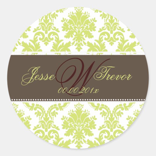 PixDezines Monogram Paloma Damask, DIY Farben Runder Aufkleber (Vorderseite)