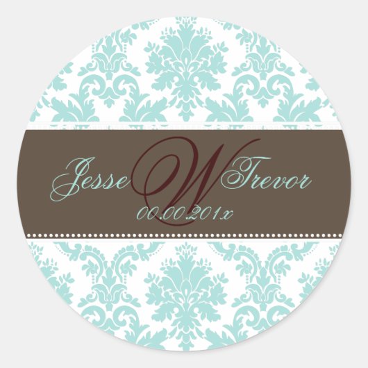 PixDezines Monogram Paloma Damask, DIY Farben Runder Aufkleber (Vorderseite)