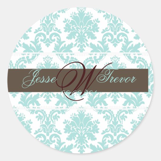 PixDezines Monogram Paloma Damask, DIY Farben Runder Aufkleber (Vorderseite)