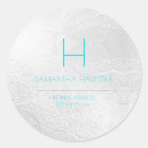 PixDezines Monogram Platinum+Aqua Runder Aufkleber