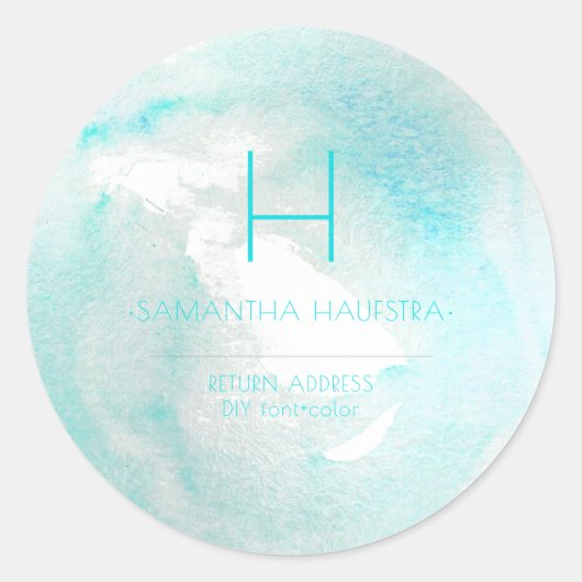 PixDezines Monogram Platinum+Aqua Runder Aufkleber (Vorderseite)
