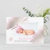 PixDezines MONOGRAM, PLATINUM+BLUSH Baby Girl Ankündigung (Stehend Vorderseite)
