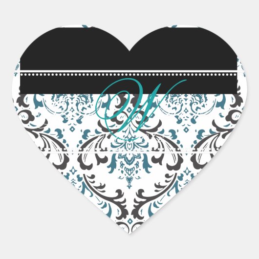 PixDezines Monogram Rossi Damask, DIY Farbe Herz-Aufkleber (Vorderseite)