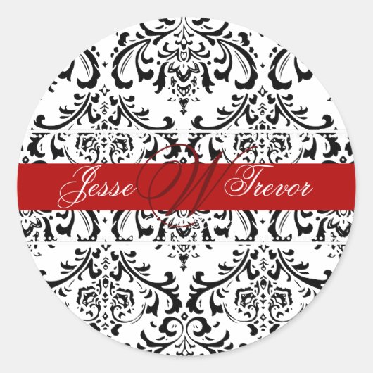 PixDezines Monogram Rossi Damask, DIY Farbe Runder Aufkleber (Vorderseite)