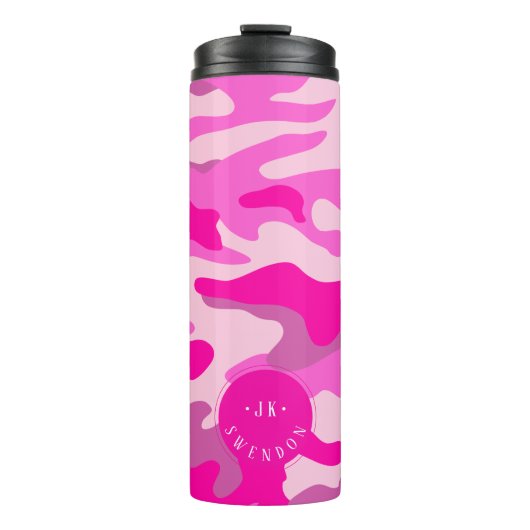PixDezines Monogram Sassy Pink Camouflage Thermosbecher (Vorderseite)