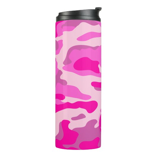 PixDezines Monogram Sassy Pink Camouflage Thermosbecher (Nach links gedreht)