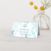 PixDezines Monogram Silberwabenkabel+Aqua-Marmor Platzkarte (Rückseite)