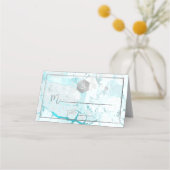PixDezines Monogram Silberwabenkabel+Aqua-Marmor Platzkarte (Vorderseite)