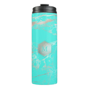 PixDezines MONOGRAM TURQUOISE SILVER VEINS Thermosbecher