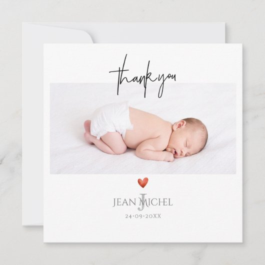 PixDezines Monogram Vielen Dank+Herz Einladung (Vorderseite)