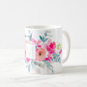 PixDezines MONOGRAM WATERCOLOR GARDEN ROSE PINK Kaffeetasse (VorderseiteRechts)