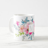 PixDezines MONOGRAM WATERCOLOR GARDEN ROSE PINK Kaffeetasse (Vorderseite Links)