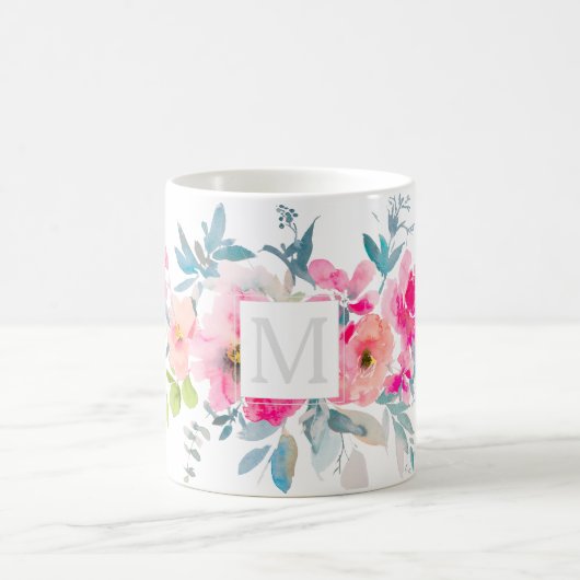 PixDezines MONOGRAM WATERCOLOR GARDEN ROSE PINK Kaffeetasse (Mittel)
