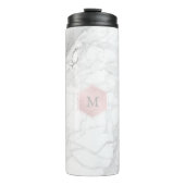 PixDezines MONOGRAM WHITE MARBLE+BLUSH HONEYCOMB Thermosbecher (Vorderseite)