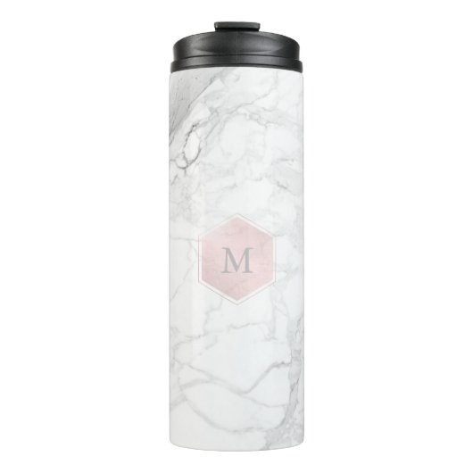 PixDezines MONOGRAM WHITE MARBLE+BLUSH HONEYCOMB Thermosbecher (Vorderseite)