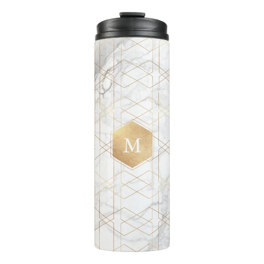 PixDezines MONOGRAM WHITE MARBLE+HONEYCOMB Thermosbecher (Vorderseite)
