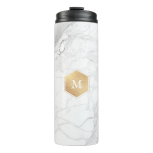 PixDezines MONOGRAM WHITE MARBLE+HONEYCOMB Thermosbecher