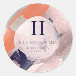 PixDezines Monogramm, Blush+Navy-Farbblock Runder Aufkleber