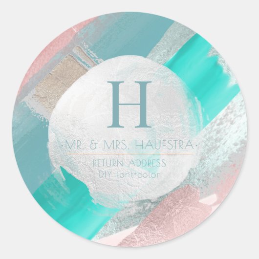 PixDezines Monogramm, Blush+Sage Farbblock Runder Aufkleber (Vorderseite)