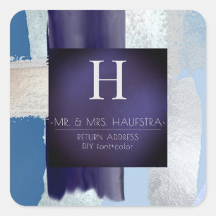 PixDezines Monogramm, Dusty Blue+Silberfarbenes Fa Quadratischer Aufkleber