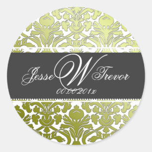 PixDezines Monogramm-Flora-Damast, DIY-Farbe Runder Aufkleber