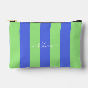 PixDezines Monogramm Kobalt Neon Grün Gestreift Zubehörtasche