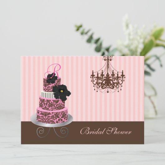 PixDezines Monogramm Kuchen, Brautparty Einladung (Stehend Vorderseite)