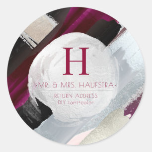 PixDezines Monogramm, Rosé und Burgunder Wasserfar Runder Aufkleber