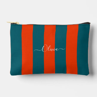 PixDezines Monogramm-Streifen Teal Rost Orange Zubehörtasche