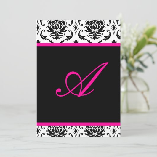 PixDezines Monogramm Vordombe-Damast/DIY-Farbe+Sch Einladung (Stehend Vorderseite)