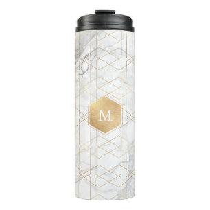 PixDezines MONOGRAMM WEISSER MARMOR+HONEYCOMB Thermosbecher