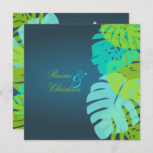 PixDezines Monstera Blätter/aquamarin/aqua/Limon Einladung (Vorne/Hinten)