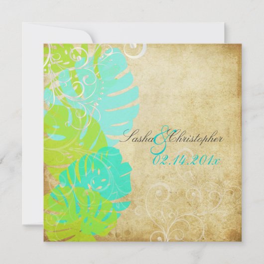 PixDezines MONSTERA BLÄTTER+WIRBEL/GRÜNE+TURQUOISE Einladung (Vorderseite)