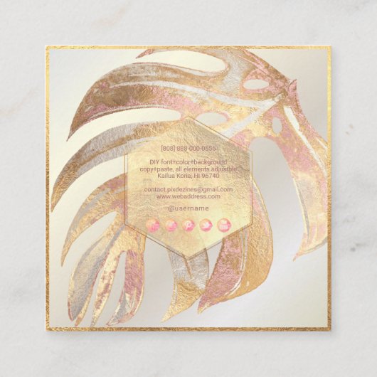 PixDezines MONSTERA, TRI-FARBE IMITATS FOIL Quadratische Visitenkarte (Rückseite)