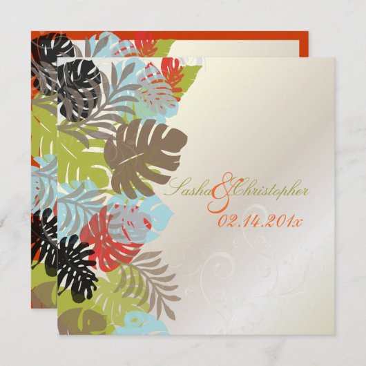 PixDezines Monstera, tropische Blätter+Wirbel Einladung (Vorne/Hinten)