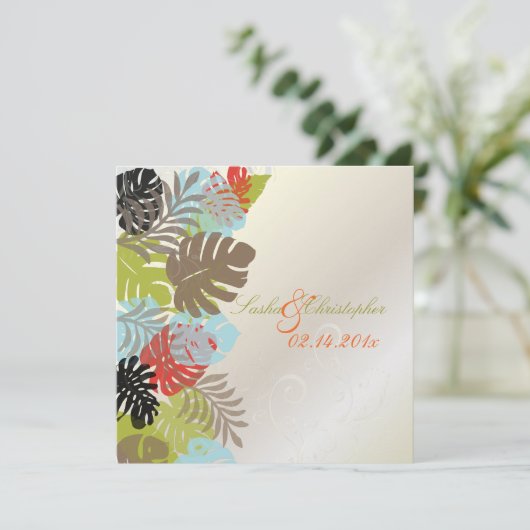 PixDezines Monstera, tropische Blätter+Wirbel Einladung (Stehend Vorderseite)