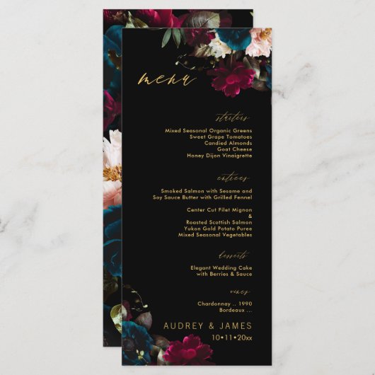 PixDezines Moody Botanischer Aquamariner Anemone B Menükarte (Vorne/Hinten)