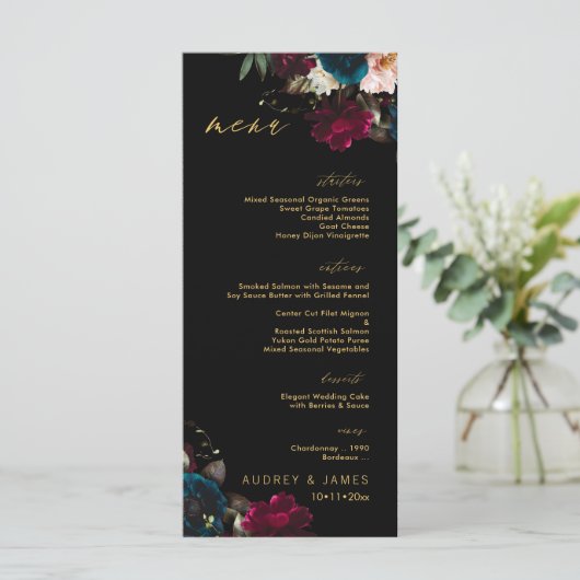 PixDezines Moody Botanischer Aquamariner Anemone B Menükarte (Stehend Vorderseite)