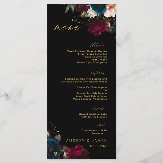 PixDezines Moody Botanischer Aquamariner Anemone B Menükarte (Vorderseite)