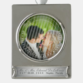 PixDezines Mr. & Mrs. First Christmas Wedding Foto Banner-Ornament Silber