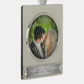 PixDezines Mr. & Mrs. First Christmas Wedding Foto Banner-Ornament Silber (Rechts)