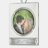 PixDezines Mr. & Mrs. First Christmas Wedding Foto Banner-Ornament Silber (Links)