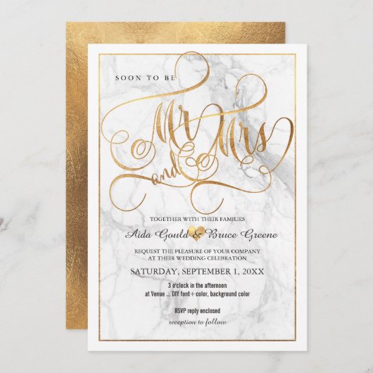 PixDezines Mr. Mrs. Imitats Gold Extravagantes Scr Einladung (Vorne/Hinten)