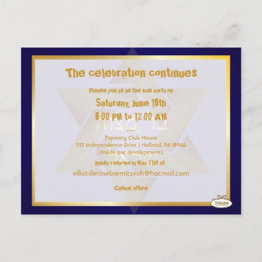 PixDezines Mtizvah uAwg Postkarten für 12x18 Einla (Rückseite)