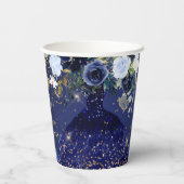 PixDezines Navy Blue Gold Glitzer QuinceDress Pape Pappbecher (Rückseite)