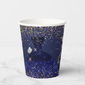 PixDezines Navy Blue Gold Glitzer QuinceDress Pappbecher (Vorderseite)