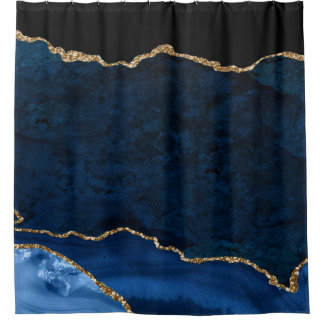 PixDezines Navy Blue H2 Agate Faux Gold Veins Duschvorhang