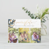 PixDezines Navy Blue Monstera Imitats Metallic Save The Date (Stehend Vorderseite)