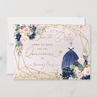 PixDezines Navy Blue Save the Date Quinceanera Einladung