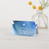 PixDezines Navy Blue Watercolor Bar Mitzvah Platzkarte (Rückseite)